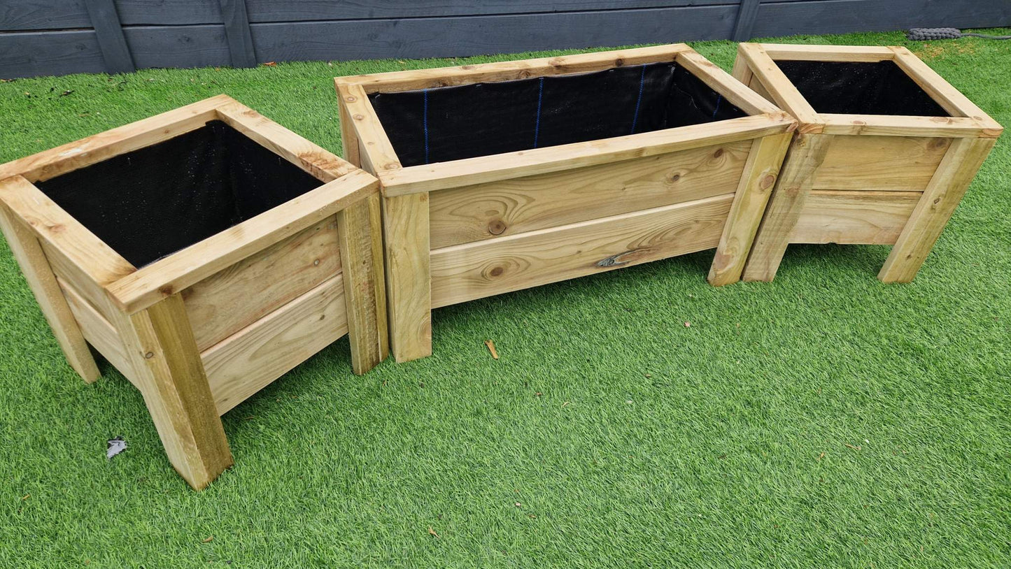 Handcrafted Wooden Planter Set – 1 Large & 2 Matching Medium Planters