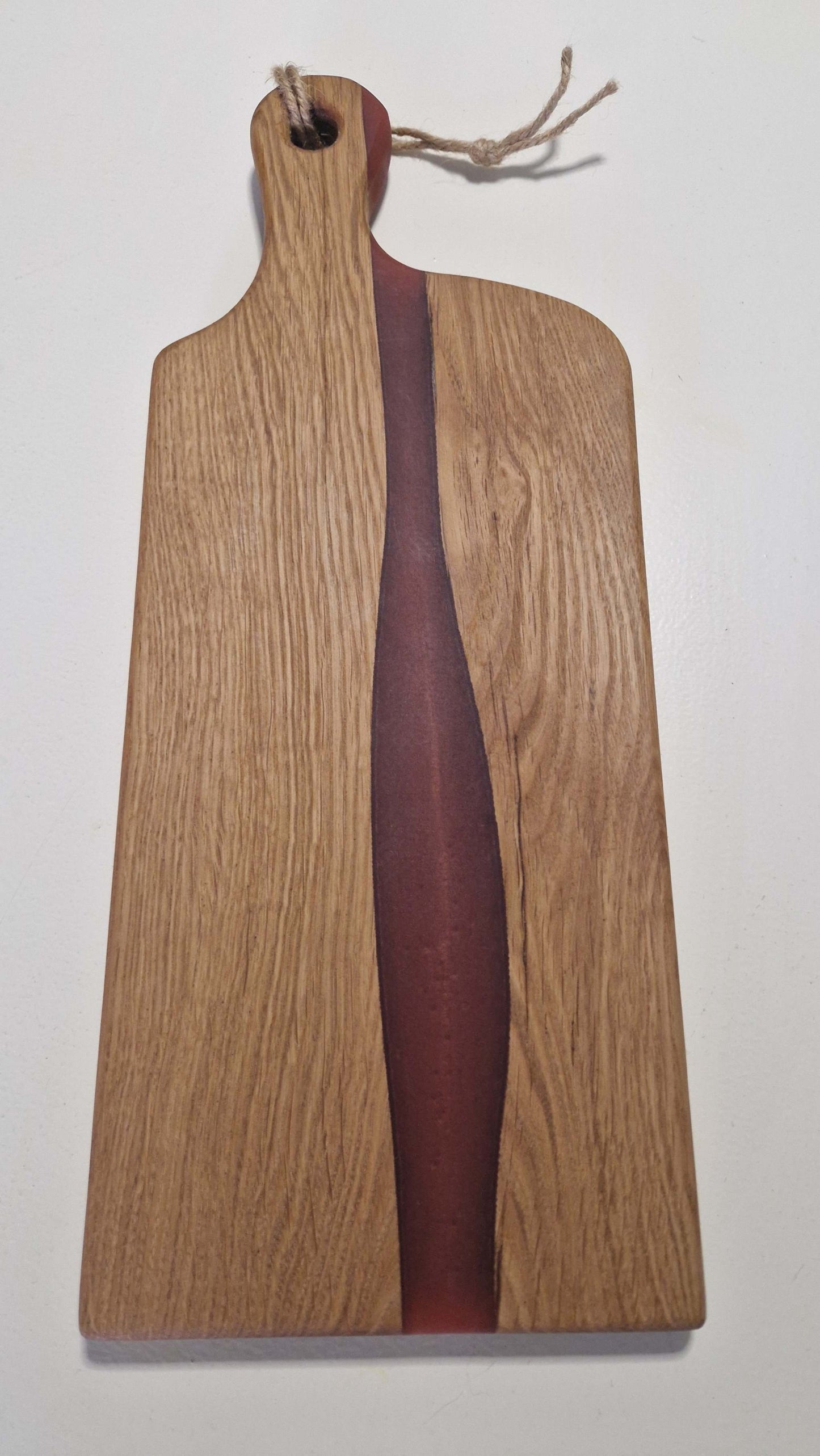 Handmade Charcuterie Board & Cheese Board in Oak with Red Epoxy.
