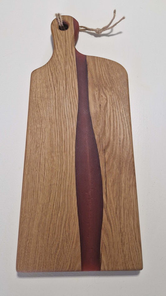 Handmade Charcuterie Board & Cheese Board in Oak with Red Epoxy.