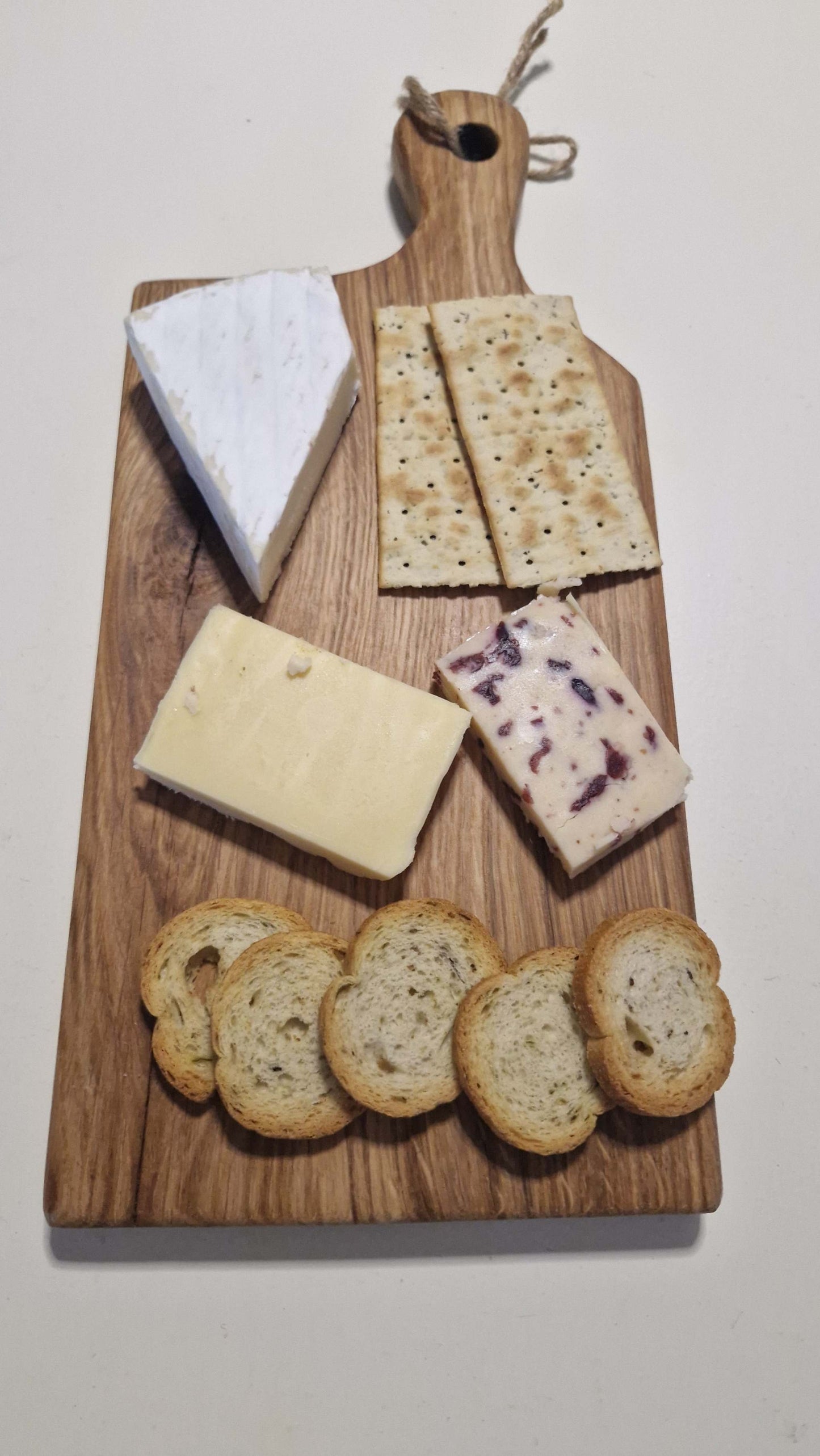 Handmade Oak Charcuterie Board with Cheese and Crackers Display