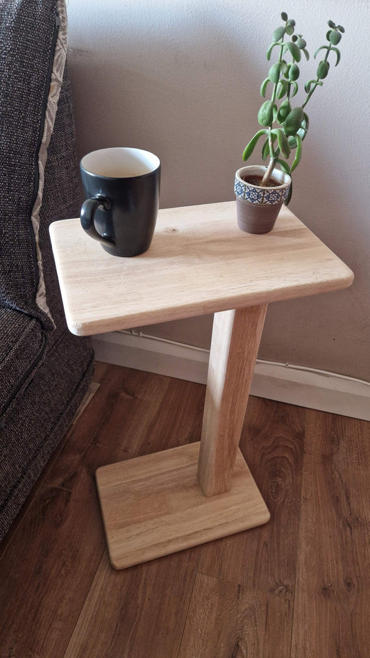 Handmade Oak Wooden Couch Table 35cm x 21cm with C-shape design, ideal for small spaces and versatile use.