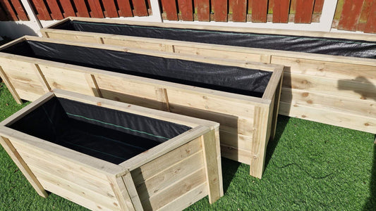 Custom size wooden planters made from durable timber, perfect for balconies, gardens, or patios.