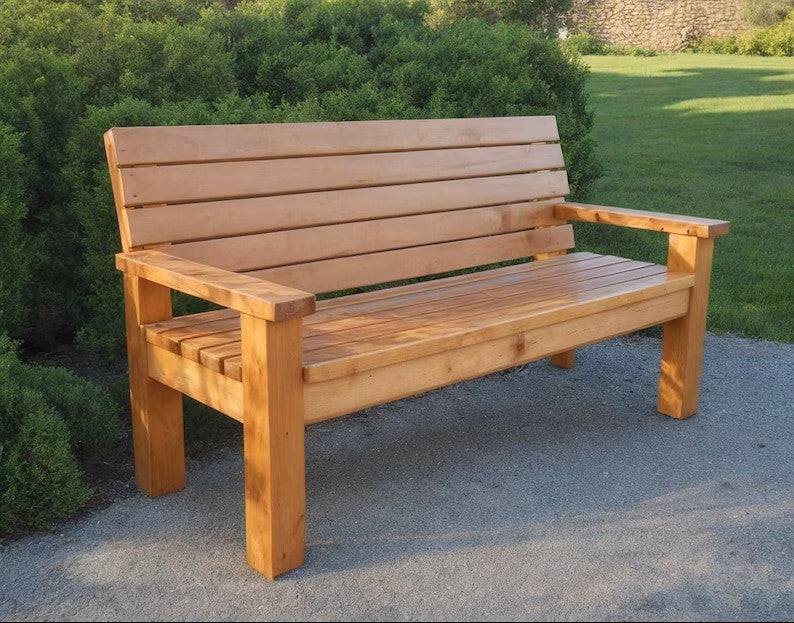 3-Seater Garden Bench with natural wood finish, perfect for outdoor use and seating three adults comfortably.