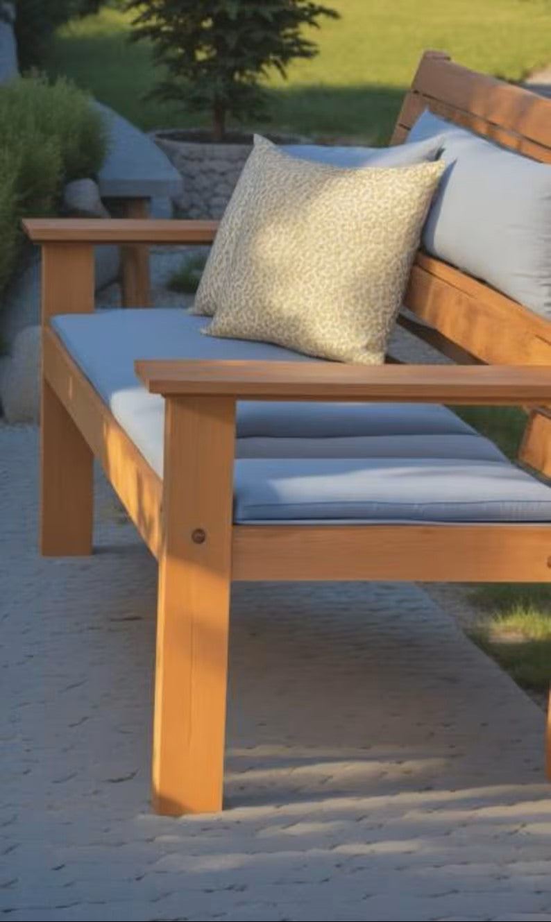 3-Seater Garden Bench with natural wood finish, perfect for outdoor use and seating three adults comfortably.