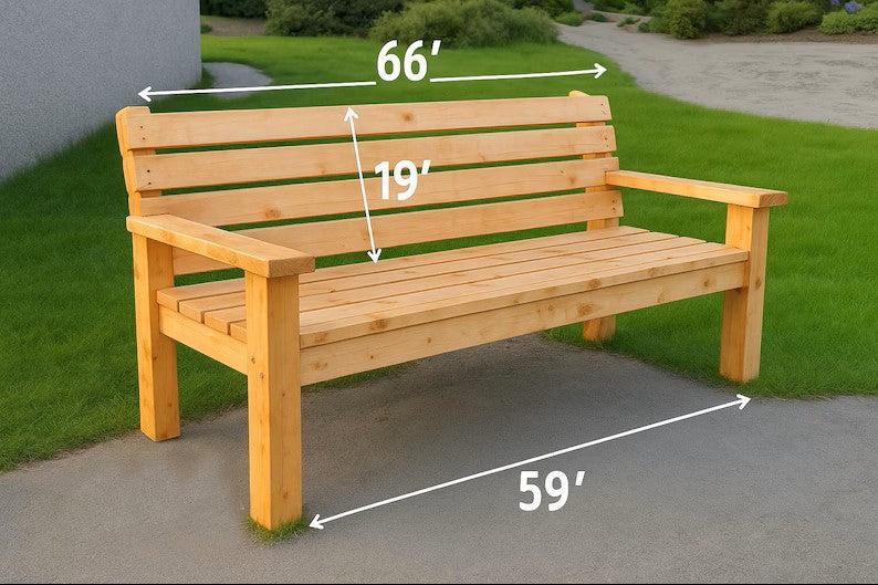 3-Seater Garden Bench with natural wood finish, perfect for outdoor use and seating three adults comfortably.