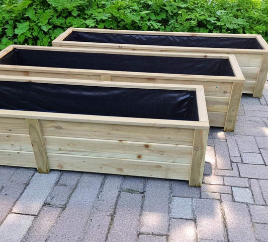 Handmade wooden garden planter, large size, rustic and durable design, ideal for flowers, herbs, and vegetables.